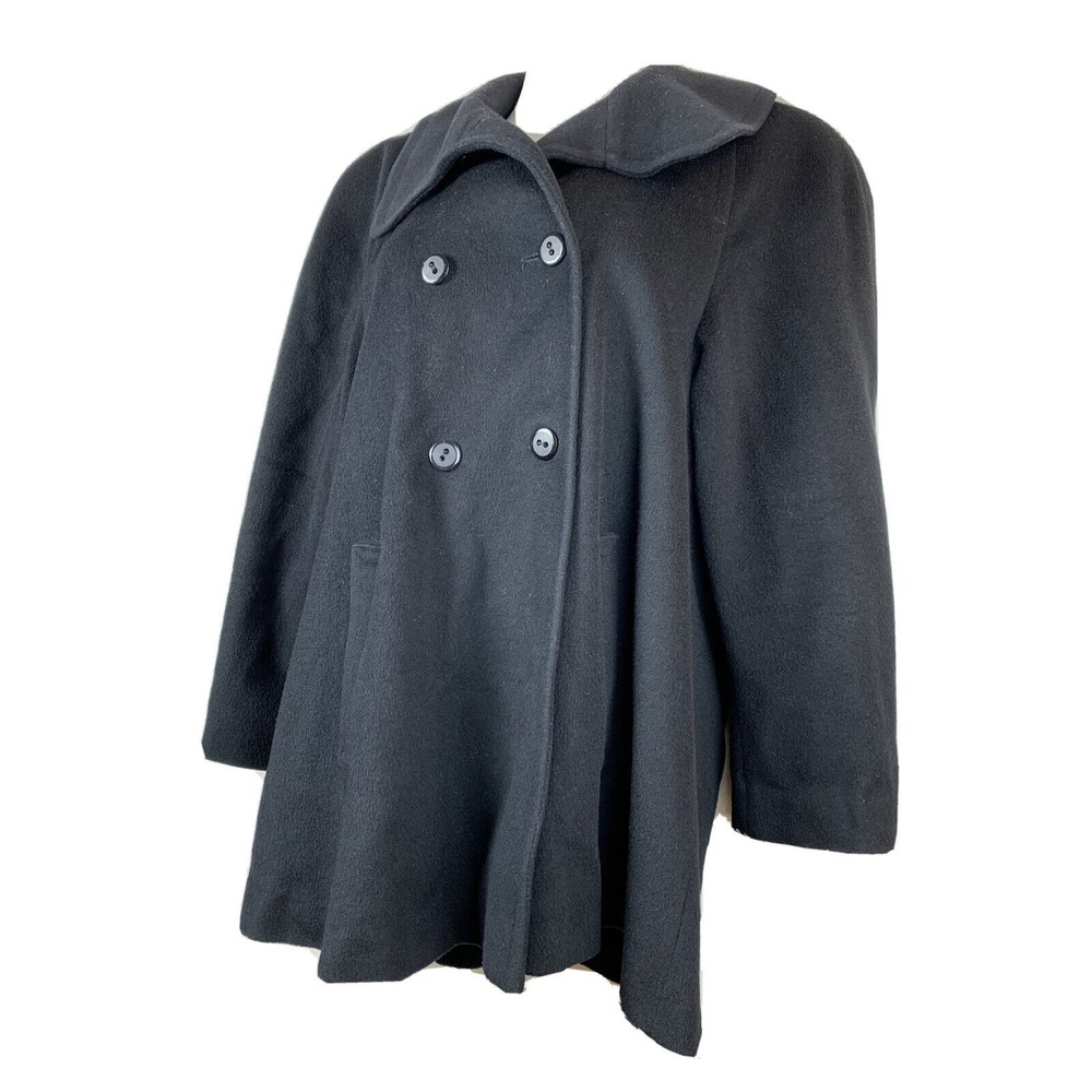 Vintage Women’s SZ 10 Coat Black Outdoor Cold Wool Double Breasted Knee Length - Picture 2 of 12